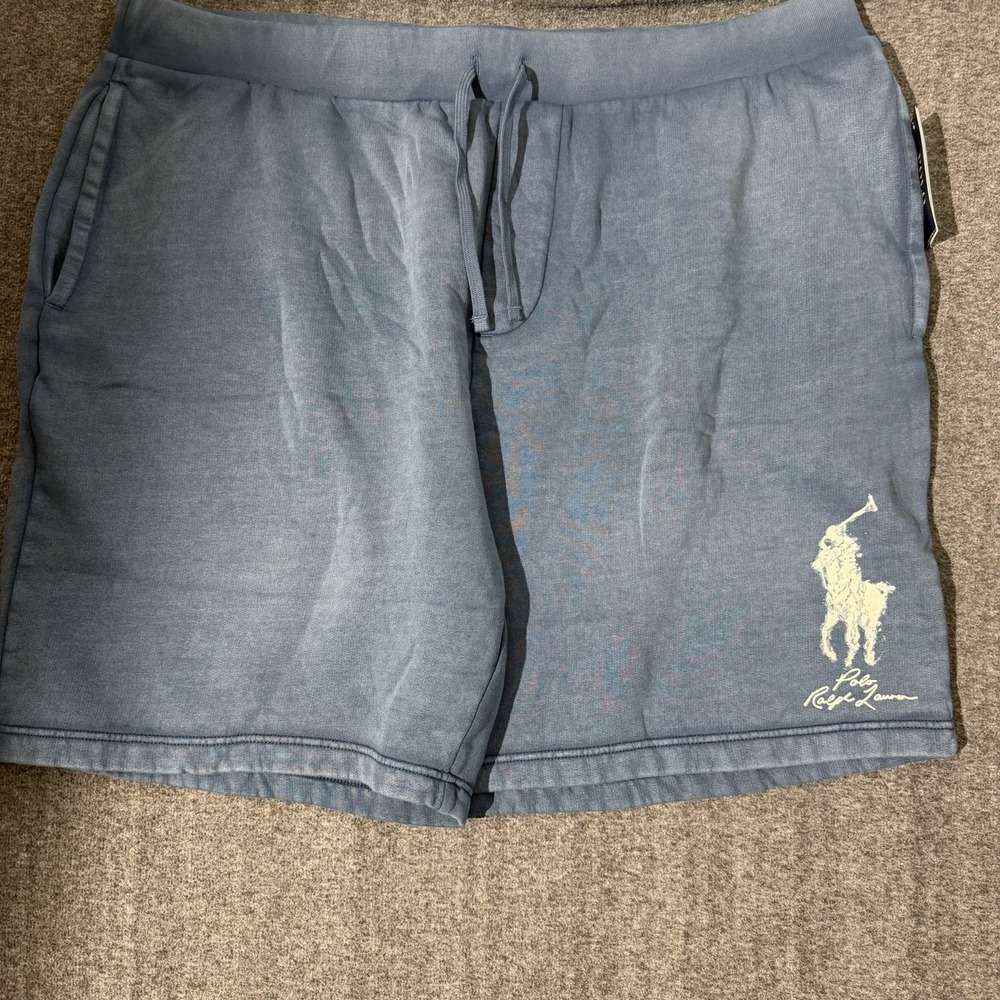 Polo Ralph Lauren Men's Big Pony Sunwashed Blue Cotton Shorts Drawstring 3XB NWT